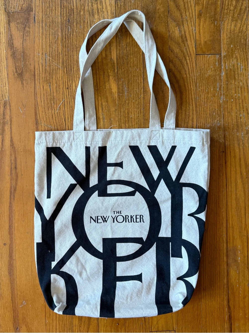 The New Yorker Canvas Tote Bag in Natural with Black Print